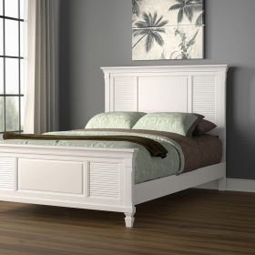White Ribbed Texture Solid Wood Queen Bed Frame