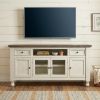 60" Ivory Solid Wood Open shelving Distressed TV Stand