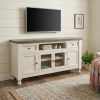 79" Ivory Solid Wood Open shelving Distressed TV Stand