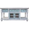 70" Blue and White Solid Wood Open shelving Distressed TV Stand