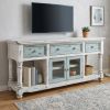 70" Blue and White Solid Wood Open shelving Distressed TV Stand