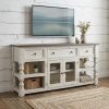 70" Ivory Solid Wood Open shelving Distressed TV Stand