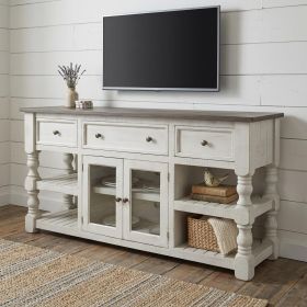 81" Ivory Solid Wood Open shelving Distressed TV Stand
