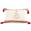 16" X 24" Red and White Christmas Tree Cotton Zippered Pillow With Tassels