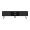 71" Black Wood Enclosed And Open Storage TV Stand