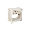 28" White Solid Wood Distressed Carved Geometric One Drawer Nightstand