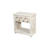 28" White Solid Wood Distressed Carved Geometric One Drawer Nightstand