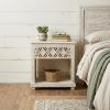 28" White Solid Wood Distressed Carved Geometric One Drawer Nightstand