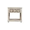 28" White Solid Wood Distressed Carved Geometric One Drawer Nightstand