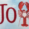 18" Blue White And Red Lobster Joy Throw Pillow with Embroidery