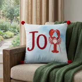 18" Blue White And Red Lobster Joy Throw Pillow with Embroidery