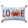 14" X 22" Blue White And Red Crab Love Throw Pillow with Embroidery