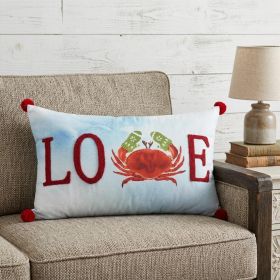 14" X 22" Blue White And Red Crab Love Throw Pillow with Embroidery