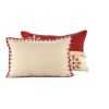 Set of Two Ivory And Red Lumbar Christmas Plaid Cotton Throw Pillow Covers with Fringe