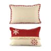 Set of Two Ivory And Red Lumbar Christmas Plaid Cotton Throw Pillow Covers with Fringe