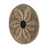 24" X 24" Natural And Black Round Floral Seagrass Hanging Dimensional Sculpture