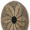 24" X 24" Natural And Black Round Floral Seagrass Hanging Dimensional Sculpture