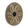 24" X 24" Natural And Black Round Floral Seagrass Hanging Dimensional Sculpture