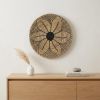 24" X 24" Natural And Black Round Floral Seagrass Hanging Dimensional Sculpture