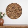 Into the Abyss II 32" X 32" Brown Geometric Wood Circle Hanging Dimensional Sculpture