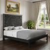Black Carved Floral Distressed Solid Wood King Bed Frame