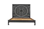 Black Carved Floral Distressed Solid Wood King Bed Frame