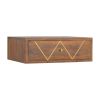 18" Brown Solid Wood Geometric Brass Inlay One Drawer Floating Nightstand
