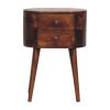 20" Brown Solid Wood Oval Distressed Two Drawer Nightstand