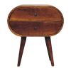 24" Chestnut Solid Wood Oval Two Drawer Nightstand