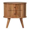 20" Natural Solid Wood Oval Ribbed Texture Two Drawer Nightstand