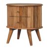 20" Natural Solid Wood Oval Ribbed Texture Two Drawer Nightstand