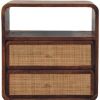 22" Chestnut And Natural Solid Wood Cane Rattan Two Drawer Nightstand