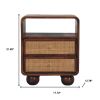 22" Chestnut And Natural Solid Wood Cane Rattan Two Drawer Nightstand