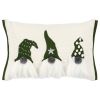 14" X 20" Green And Ivory Cotton Christmas Gnomes Throw Pillow With Embroidery