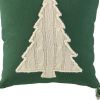 18" Green And Ivory Cotton Christmas Tree Throw Pillow with Tassels