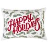 14" X 20" Ivory Red And Green Cotton Happy Holidays Throw Pillow With Embroidery