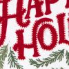 14" X 20" Ivory Red And Green Cotton Happy Holidays Throw Pillow With Embroidery