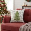 18" White And Green Cotton Merry Christmas Throw Pillow With Embroidery