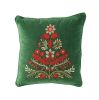 18" Green And Red Floral Velvet Cotton Christmas Tree Throw Pillow
