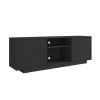63" Black Carved Texture Wood Enclosed and Open Storage TV Stand