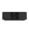 63" Black Carved Texture Wood Enclosed and Open Storage TV Stand
