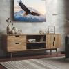 63" Natural Wood Enclosed and Open Storage TV Stand