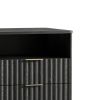 24" Black Wood Ribbed Texture Two Drawer Nightstand
