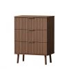 30" Brown Wood Ribbed Texture Three Drawer Nightstand With USB