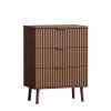 30" Brown Wood Ribbed Texture Three Drawer Nightstand With USB
