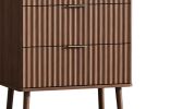 30" Brown Wood Ribbed Texture Three Drawer Nightstand With USB