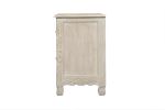 27" White Solid Wood Square Distressed Carved Floral Two Drawer Nightstand