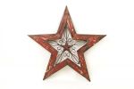 20" X 20" Red And Brown Wood And Iron Star Hanging Dimensional Sculpture