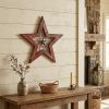 20" X 20" Red And Brown Wood And Iron Star Hanging Dimensional Sculpture