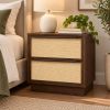 22" Walnut Wood Woven Texture Two Drawer Nightstand